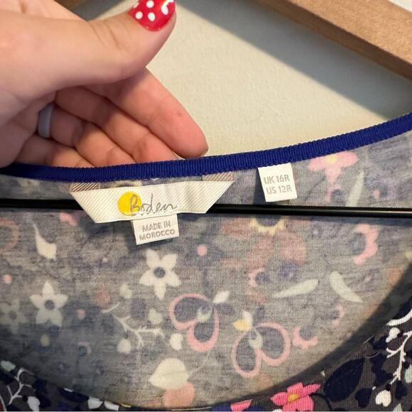 Boden Gray Blue Floral Jersey Long Sleeve MIDI Dress 12 - Picture 10 of 12